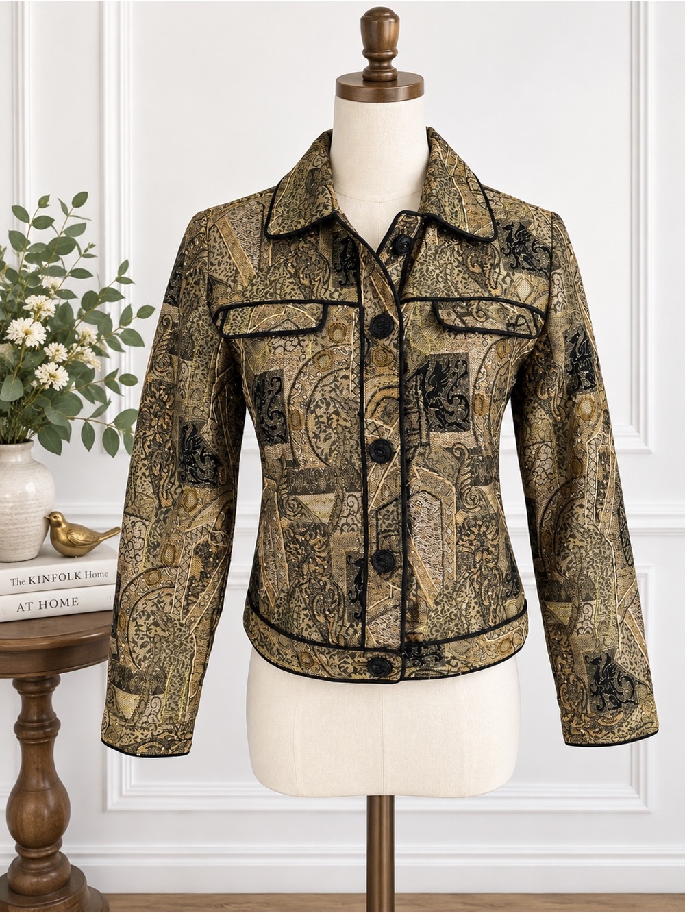 Y2K Whimsigoth Gold Brocade Statement Jacket - Anage PXS